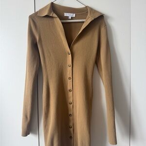 INTERMIX Samira Camel Ribbed Knit Dress